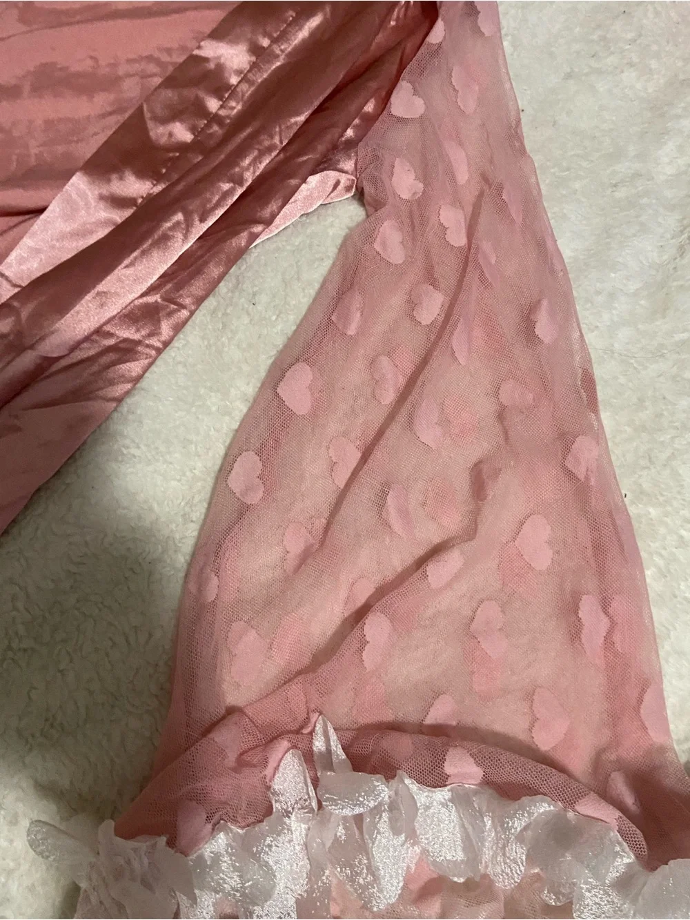 Women's Pink Satin & Sheer Heart-Sleeve Robe